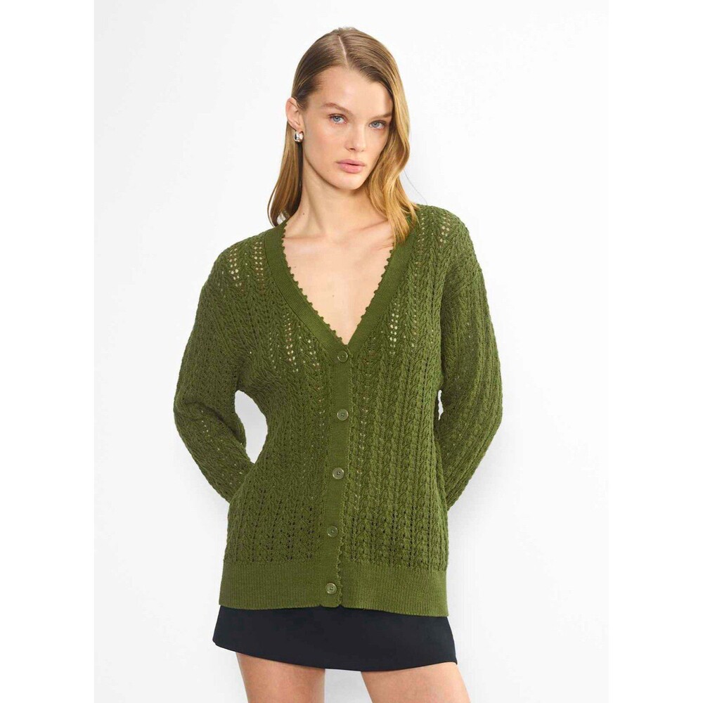 Aritzia Wilfred Reverence Cardigan Sweater Open-Knit V-Neck Button Green Size M